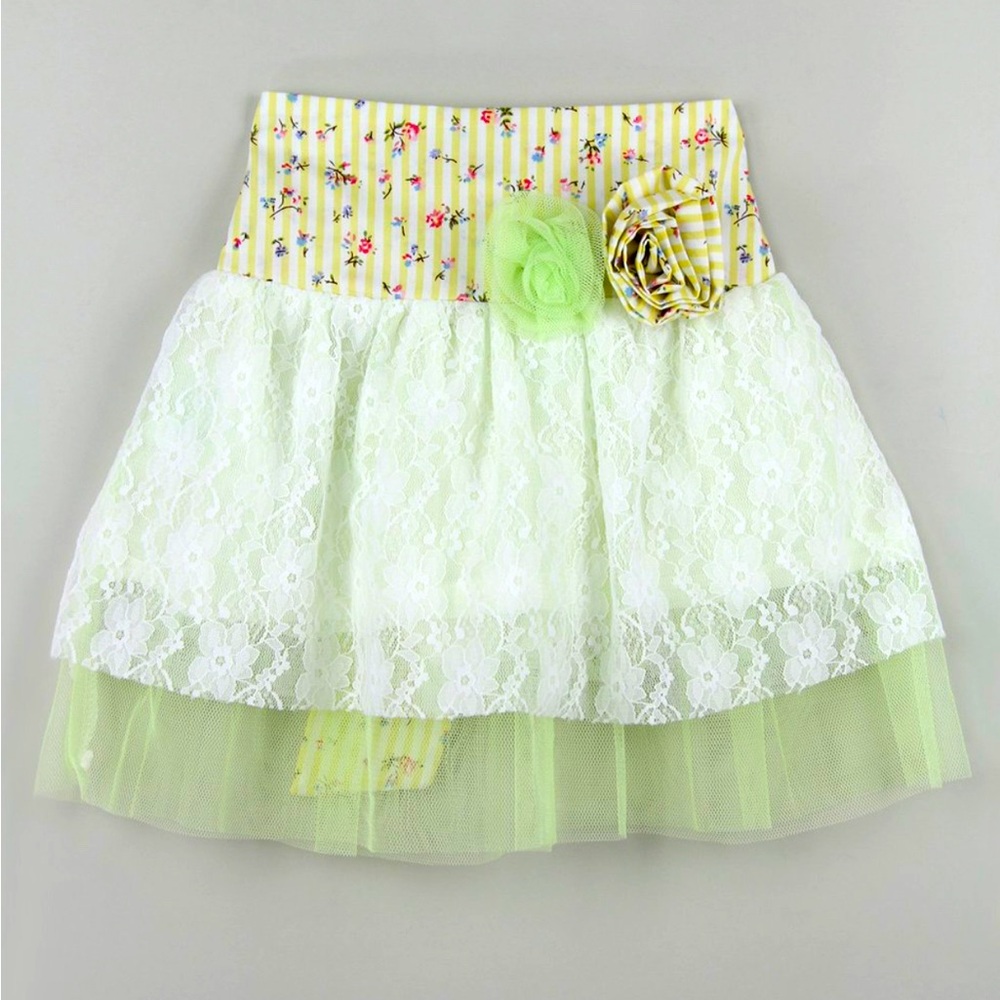 Girls Floral Lace Skirt with Green Accents